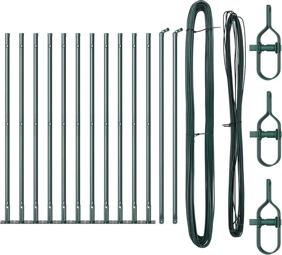 vidaXL Kerítésoszlop 13 pcs Zöld Acél