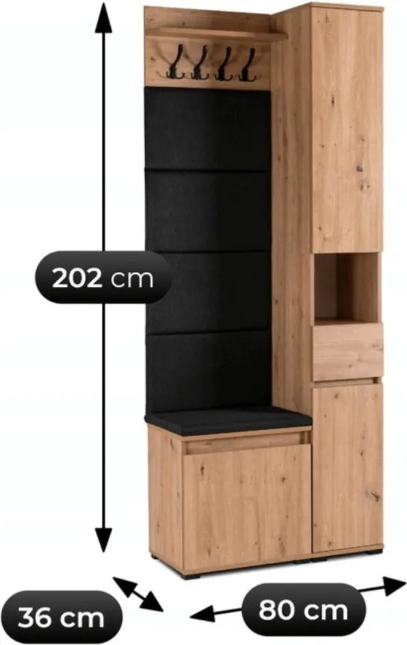 Előszoba bútor szett 80 cm artisan tölgy/grafit színben – PARMA