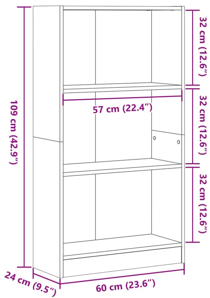 kézműves tölgy szerelt fa könyvespolc 60 x 24 x 109 cm