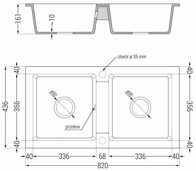 Mexen Mario, 2 kamrás gránit mosogató 820x436x161 mm és Telma fekete mosogató csaptelep, szürke, 6504-71-670200-70-B