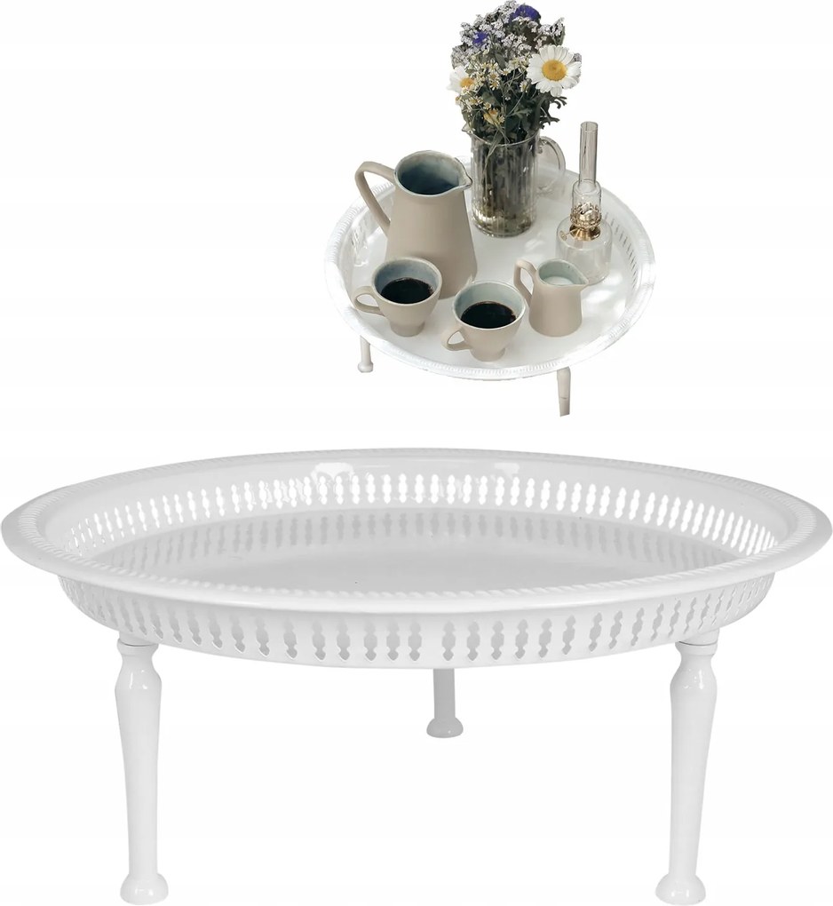 Éjjeli Dohányzóasztal 46cm fehér fém skandináv kerek loft