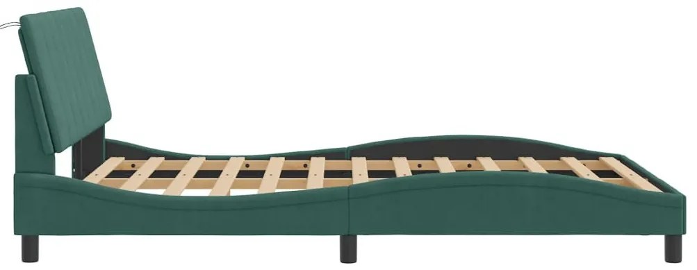 sötétzöld bársony ágykeret LED-ekkel matrac nélkül Hanko 140 x 200 cm