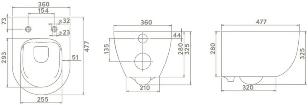 Eros ES BELLA SLIM - fali WC - WC ülőkével - TORNADO öblítés - perem nélküli - 49 cm