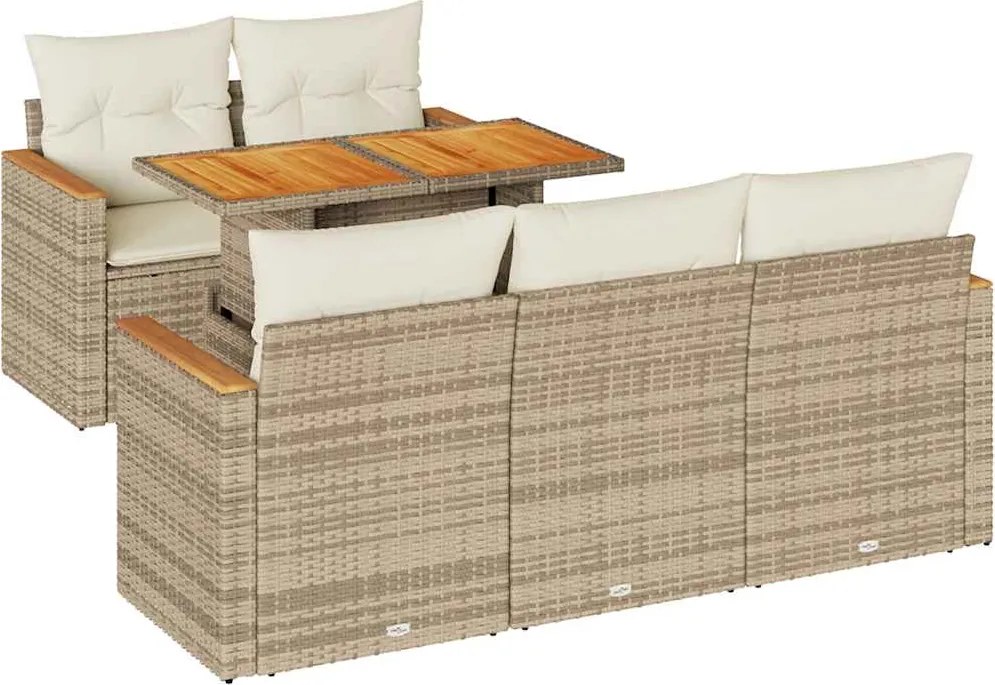 vidaXL 6 részes bézs polyrattan akácfa kerti ülőgarnitúra párnával