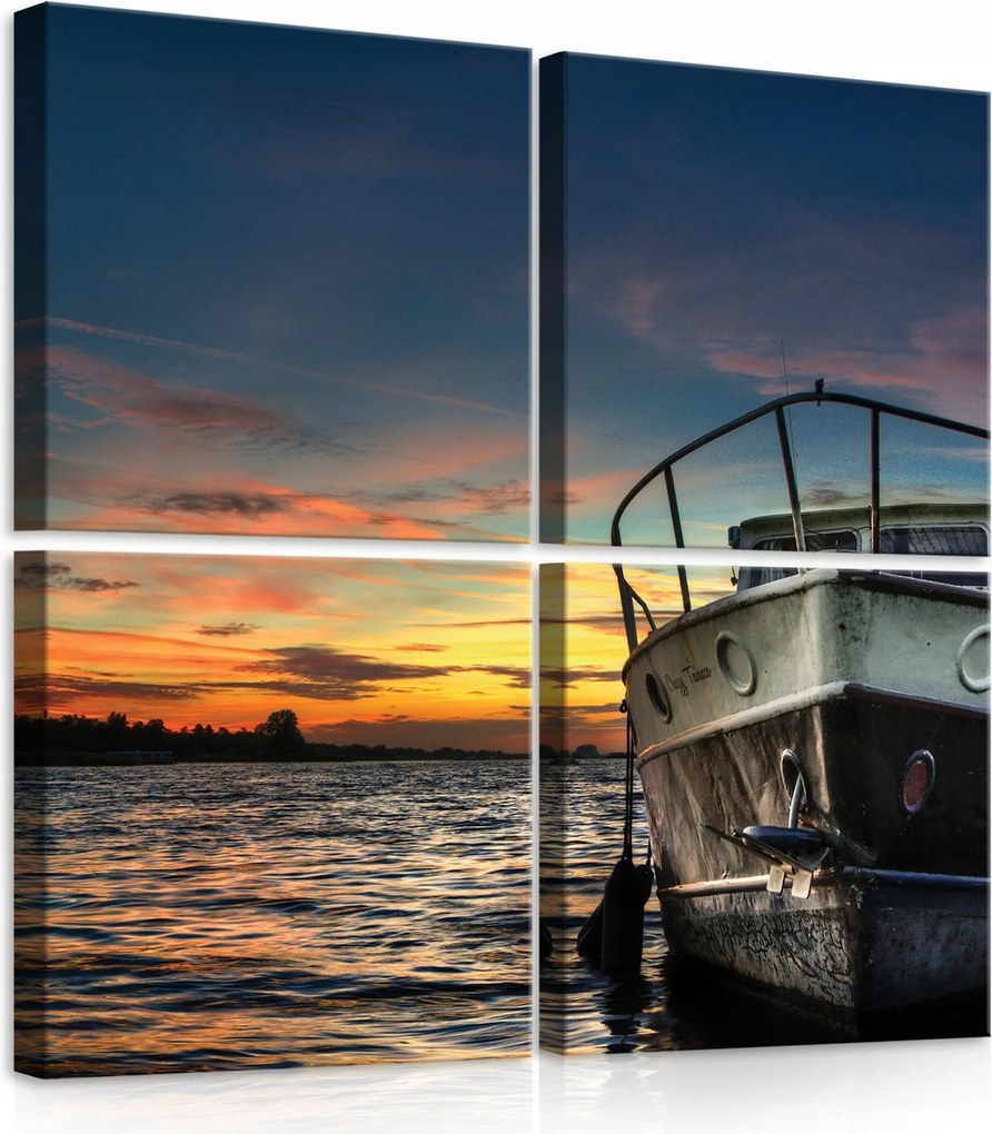 Vászonkép 50x50 Naplemente hajó marina tengeri táj nyugalom alkonyat víz