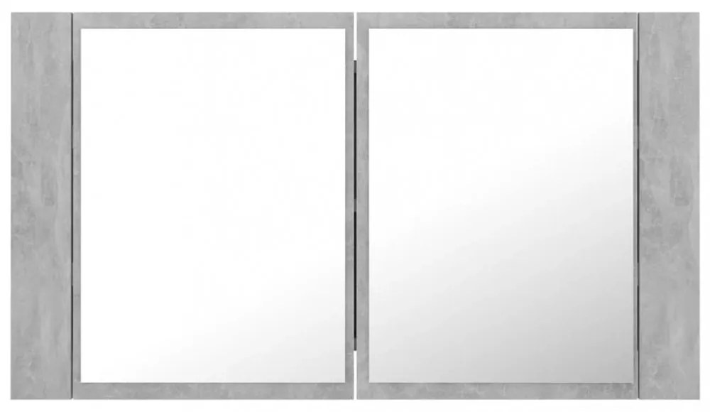betonszürke akril LED-es tükrös fürdőszobaszekrény 80x12x45 cm