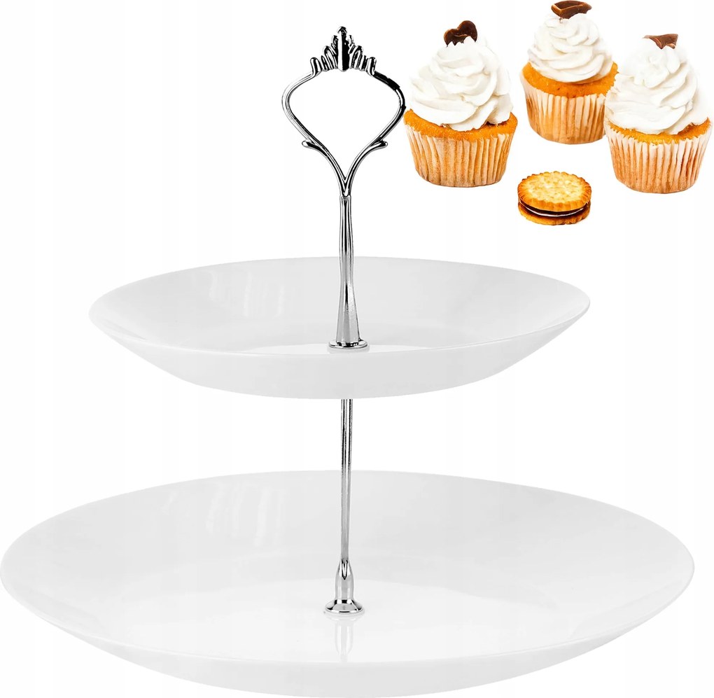 Patera Sütemény Gyümölcs Kétszintes Üveg Fehér Sonia Állvány