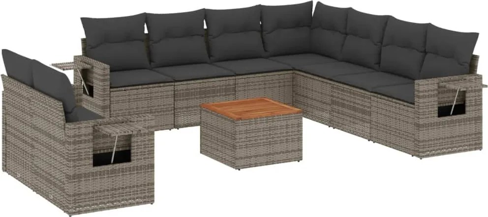 vidaXL 10 részes szürke polyrattan kerti ülőgarnitúra párnákkal