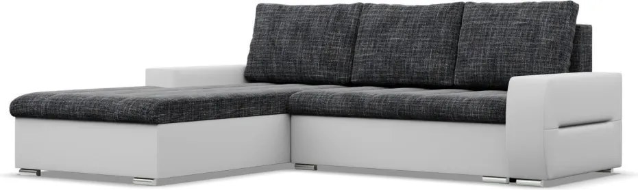 Toronto sarokkanapé, 2 ágyneműtartóval, fonott + műbőr, baloldali, sötétszürke - fehér