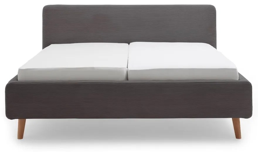 Szürke kárpitozott franciaágy tárolóhellyel ágyráccsal 180x200 cm Mattis Cord – Meise Möbel