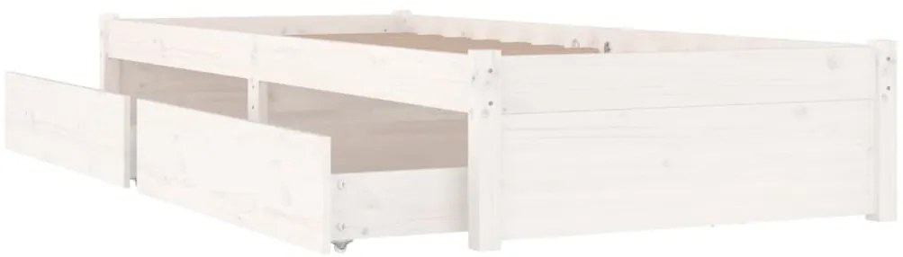 fehér kicsi egyszemélyes ágykeret fiókokkal 75 x 190 cm