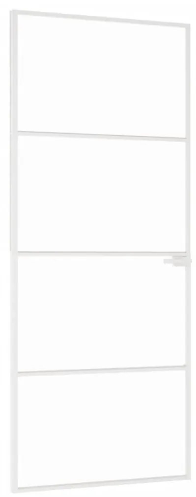 Fehér edzett üveg és alumínium vékony beltéri ajtó 83x201,5 cm