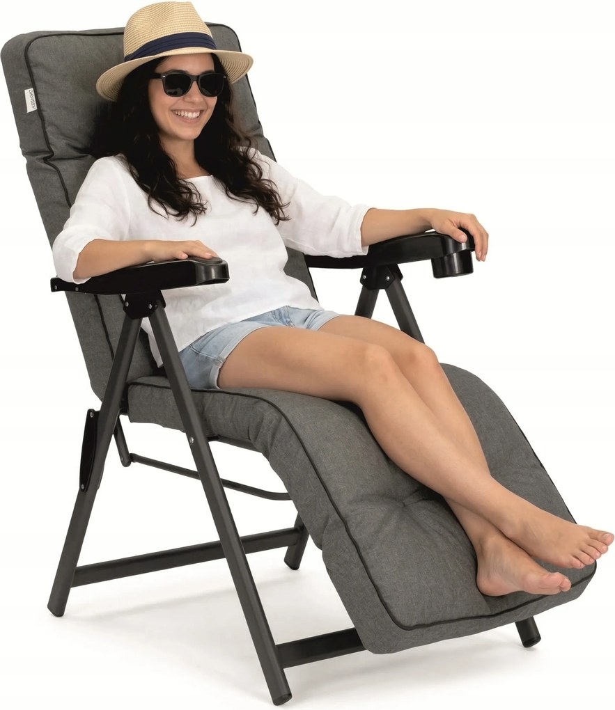 Kerti Napozóágy Párnával Összecsukható fotel lábtartóval Erős 130 kg-ig