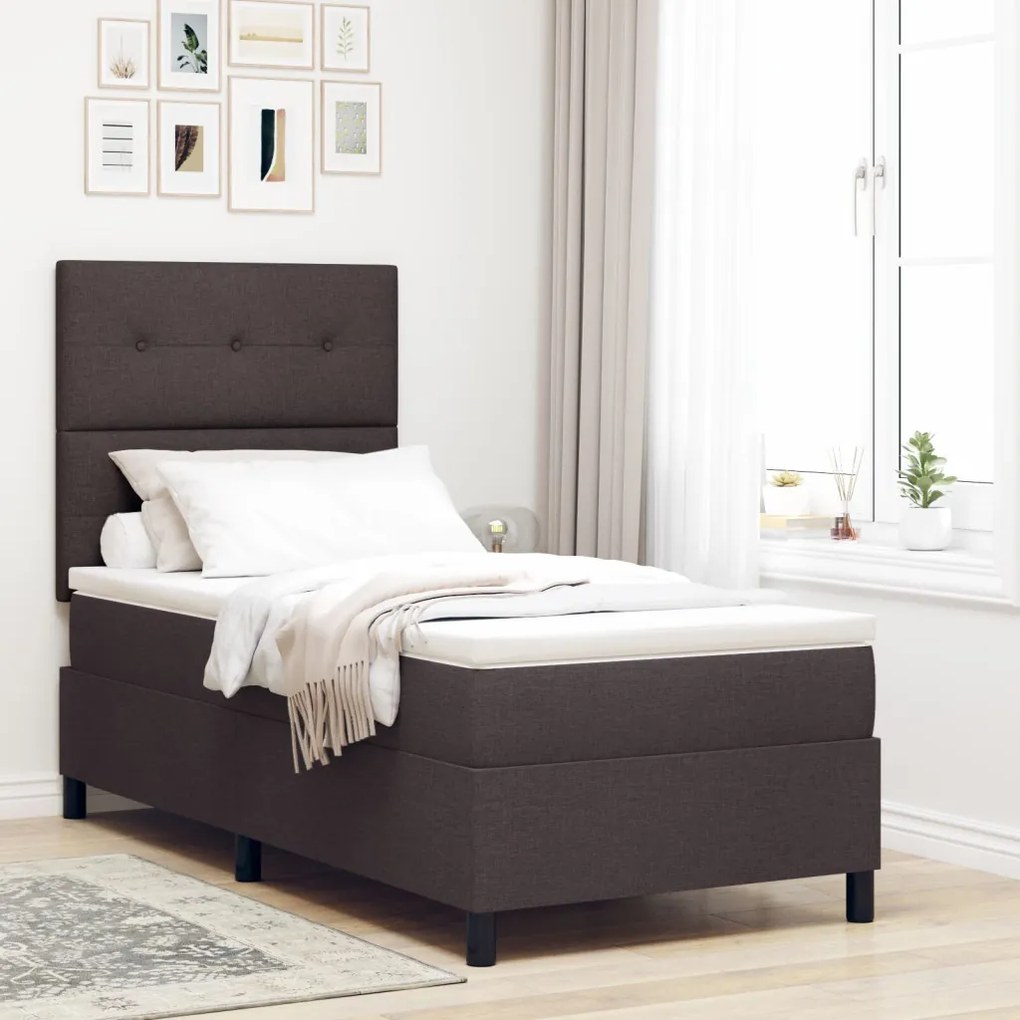 Box Spring ágy matraccal sötétbarna egyszemélyes szövet