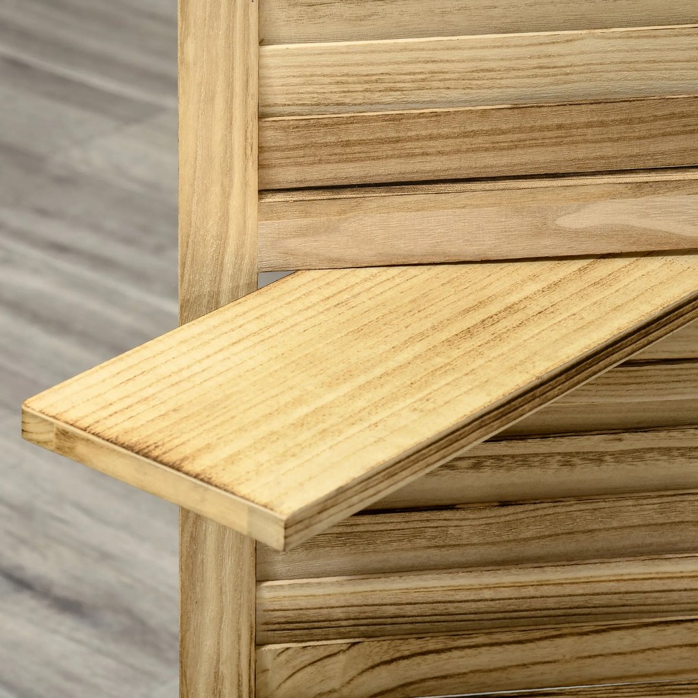 HOMCOM Beltéri Szobaelválasztó 4 Panel 162L x 170H cm 3 Polc Földre Helyezhető Szobaelválasztó Rácsos Ajtók Természetes Paulownia Fából | Aosom