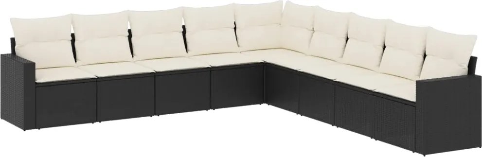 vidaXL 9 részes fekete polyrattan kerti ülőgarnitúra párnákkal
