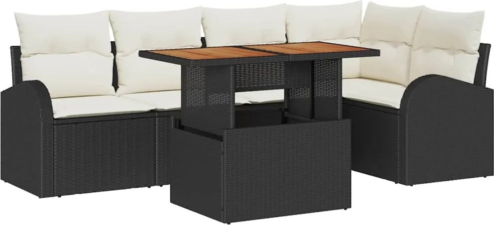 vidaXL Kerti Kanapé Szett tárolóval 6 pcs Fekete Poli rattan