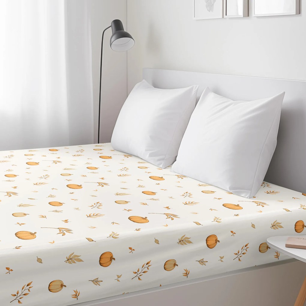Goldea pamut körgumis lepedő - őszi tökök és levelek 140 x 200 cm
