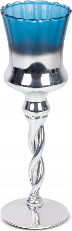 Dekorációs gyertyatartó CLARE2 10x30 ezüst kék kehely dekoratív lábon
