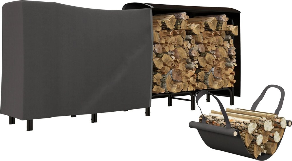 Outsunny Fém Tűzifa Tartó 240 x 36 x 99 cm Vízhatlan Borítással Külső Faállvány 200 kg Tűzifa Tárolására | Aosom