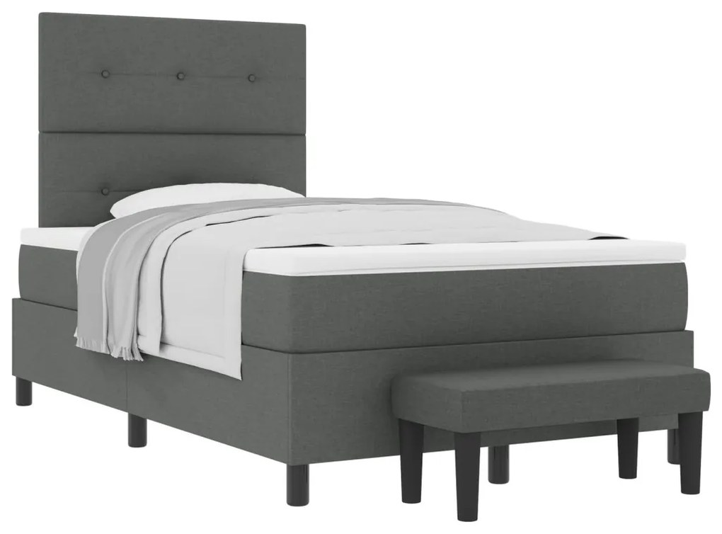 Box spring ágy matraccal és pad sötétszürke 120x190 cm szövet
