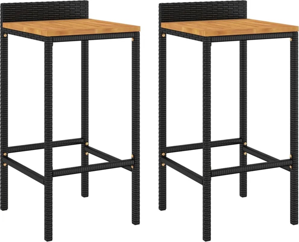 vidaXL 2 db fekete polyrattan és tömör akácfa bárszék
