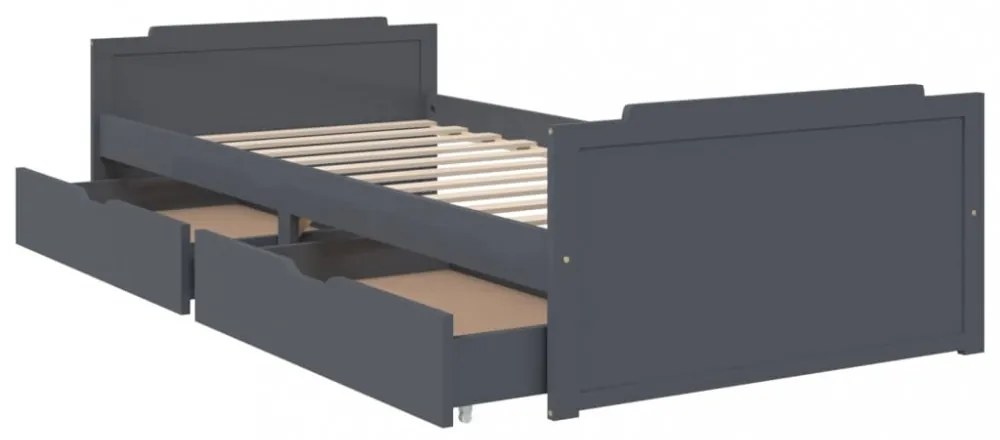 sötétszürke tömör fenyőfa ágykeret fiókkal 90 x 200 cm
