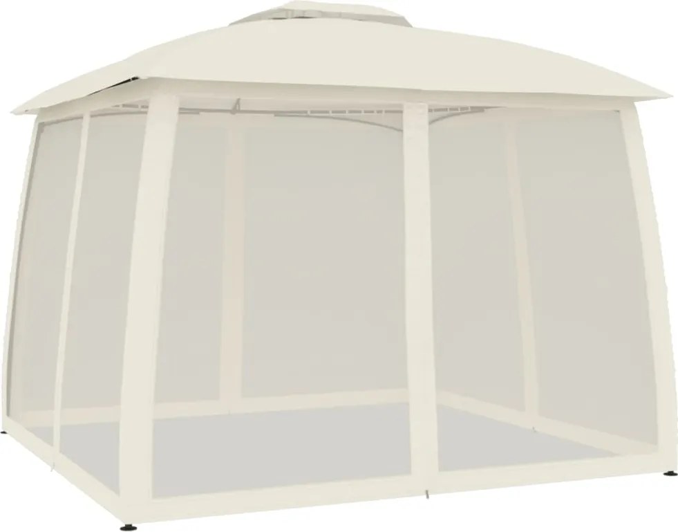 vidaXL krémszínű acél dupla tetős pavilon hálós falakkal 2,93 x 2,93 m