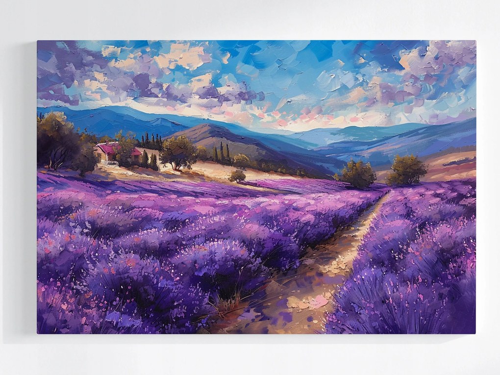 Vászonkép Canvas Tájkép Hegyek Mező Levendula Virágok 60x40