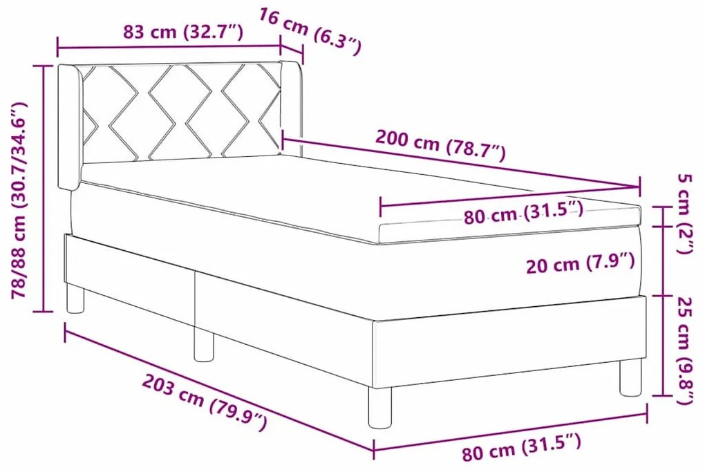 Rugós Ágy matracmal Világosszürke 80 x 200 cm szövet