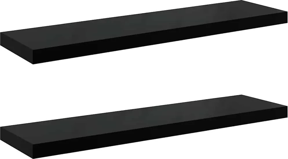 vidaXL 2 db magasfényű fekete MDF lebegő fali polc 90 x 23,5 x 3,8 cm