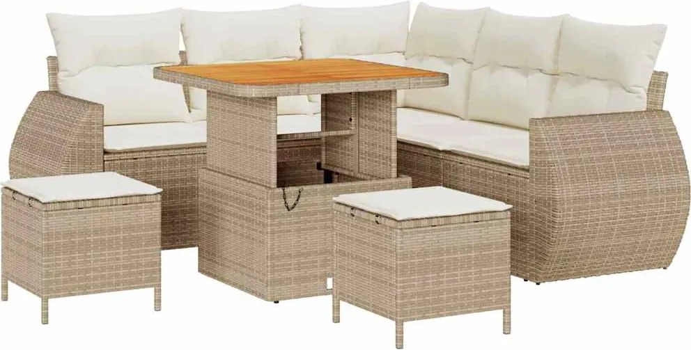 vidaXL Kerti Kanapé Szett 8 pcs Bézs polirattan