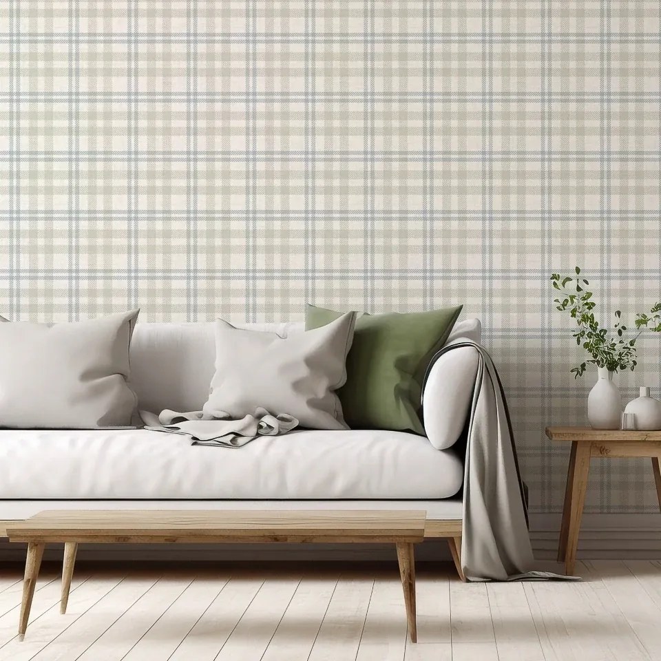 Arthouse Signature 2 Countryside Check bézs-kék kockás vinyl tapéta – 294606