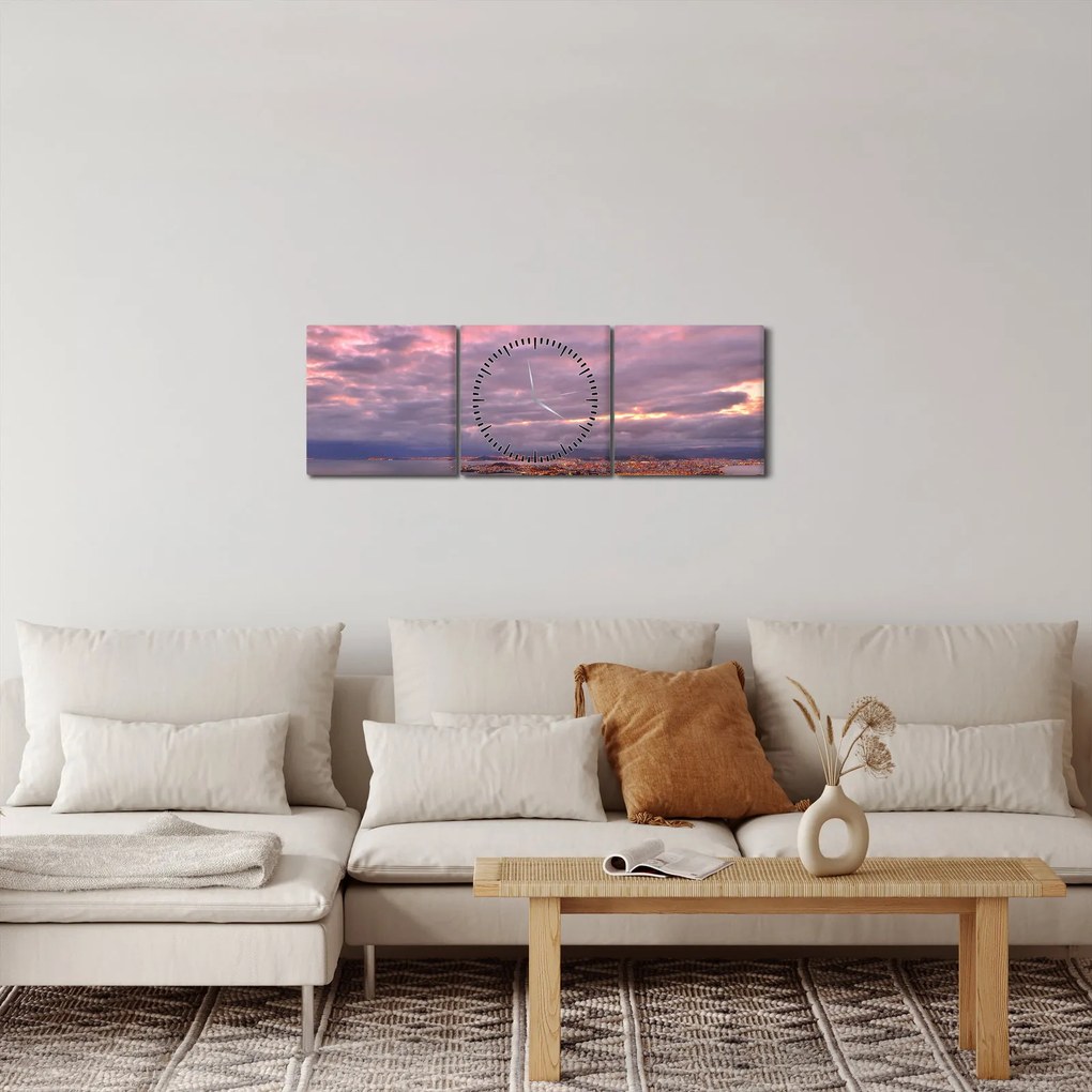 Kép - Alkonyat a város felett (órával) (90x30 cm)