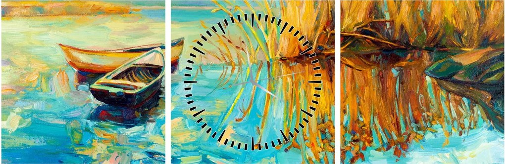 Kép - Tó csónakokkal (órával) (90x30 cm)