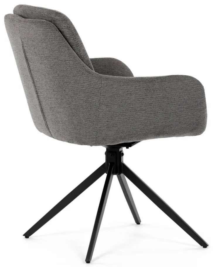 Scaun de sufragerie pivotant, mecanism rotativ la 180°, țesătură impermeabilă de culoarea trufei, structură metalică neagră