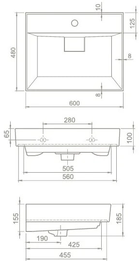 TMP SHARP 60 fali fürdőszobabútor - CeraStyle SHARP FEKETE mosdóval - 60 x 48 cm