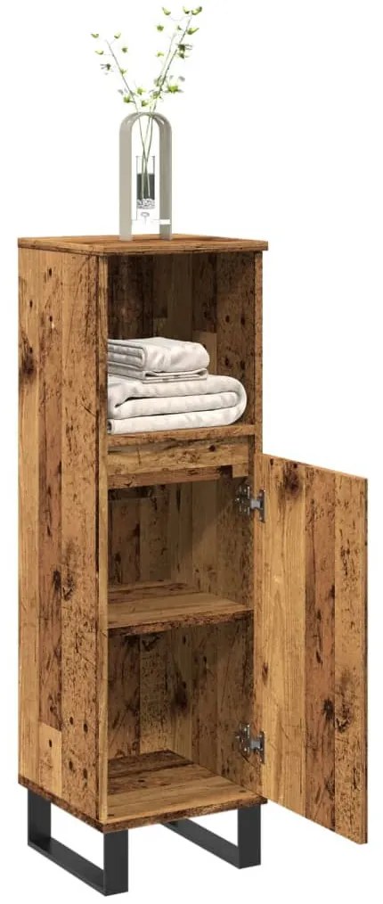 antik fa színű szerelt fa fürdőszobaszekrény 30 x 30 x 100 cm