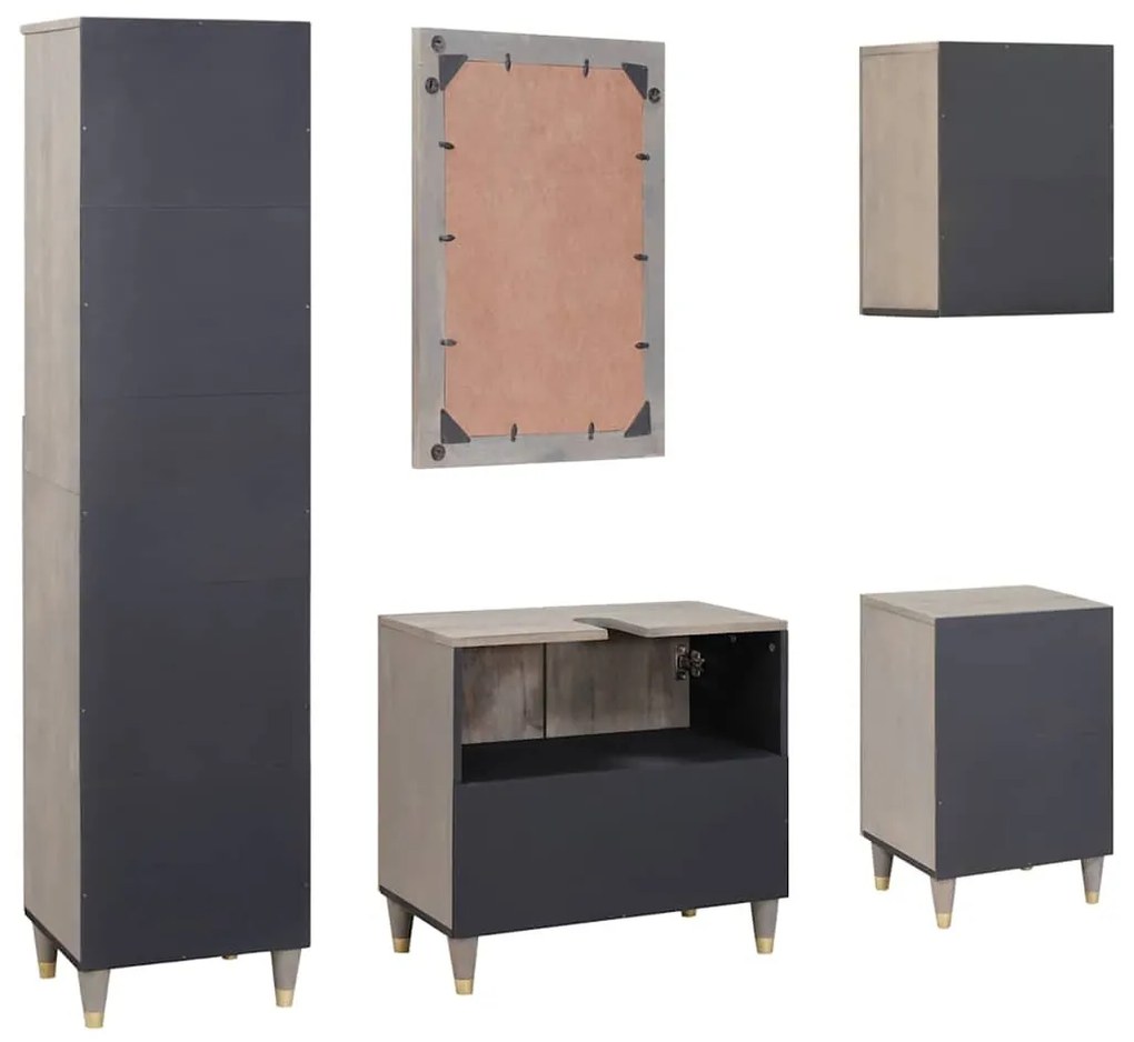 Fürdőszoba bútor szett fiókkal 5 pcs Szürke 62 x 33 x 58 cm