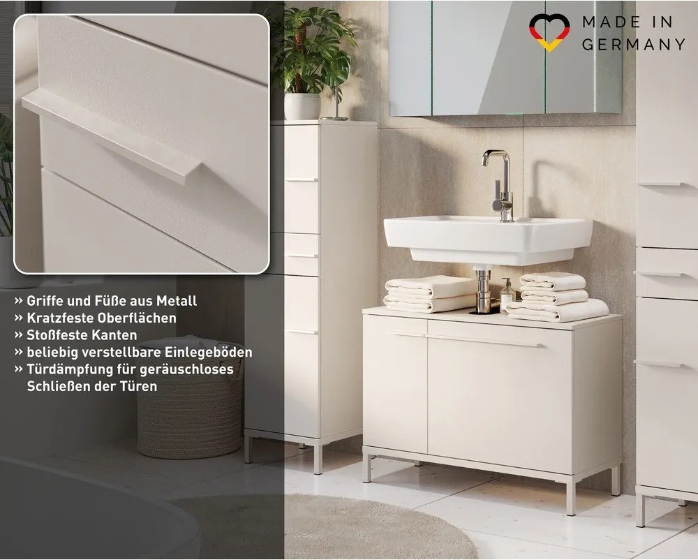 Krémszínű matt mosdó alatti szekrény 80x59 cm Laurino – Germania