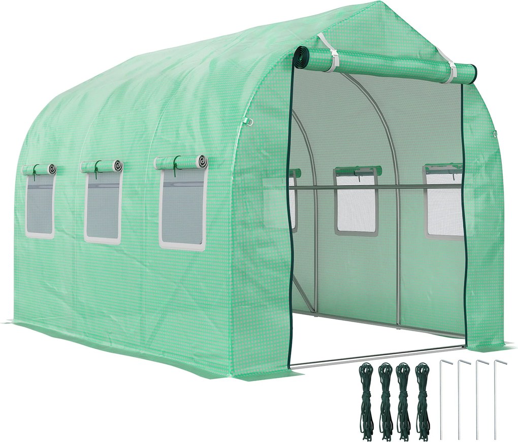 Outsunny Kültéri Üvegház 3x2x2 m Tünnel Üvegház 6 Hálós Ablakkal és Ajtóval Zöldség Üvegház Terasz Kerthez | Aosom
