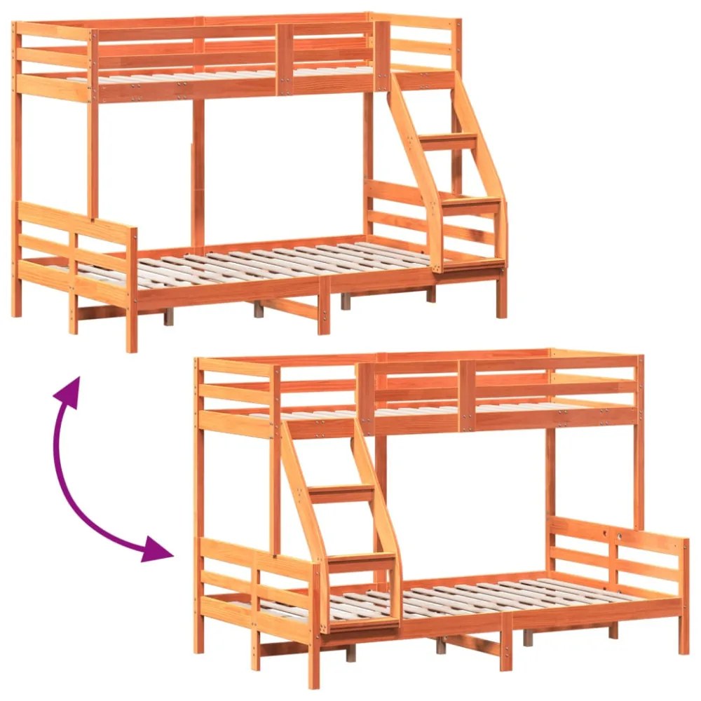 viaszbarna tömör fenyőfa emeletes ágy 80 x 200/120 x 200 cm