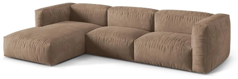 Világosbarna bársony moduláris sarokkanapé (bal oldali-heverő résszel) Martina – Micadoni