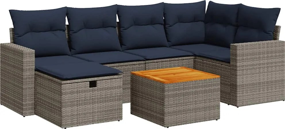 vidaXL 7 részes szürke polyrattan kerti ülőgarnitúra párnákkal