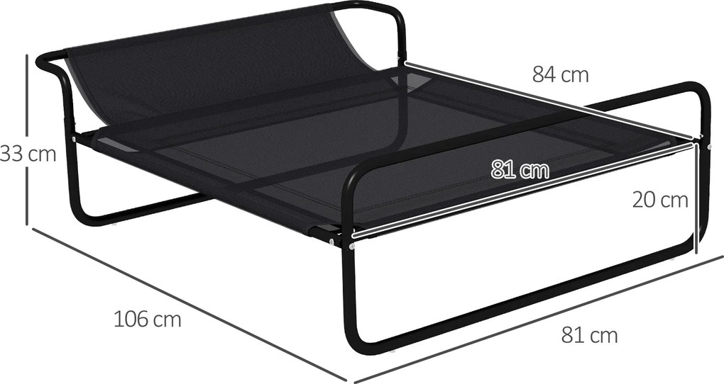 PawHut Emelt Kutyaágy Kempingágy, Macskák és Háziállatok Számára Fejtámlával, Mikro-perforált Textilén Anyag, Beltéri és Kültéri Használatra, 106 x 81