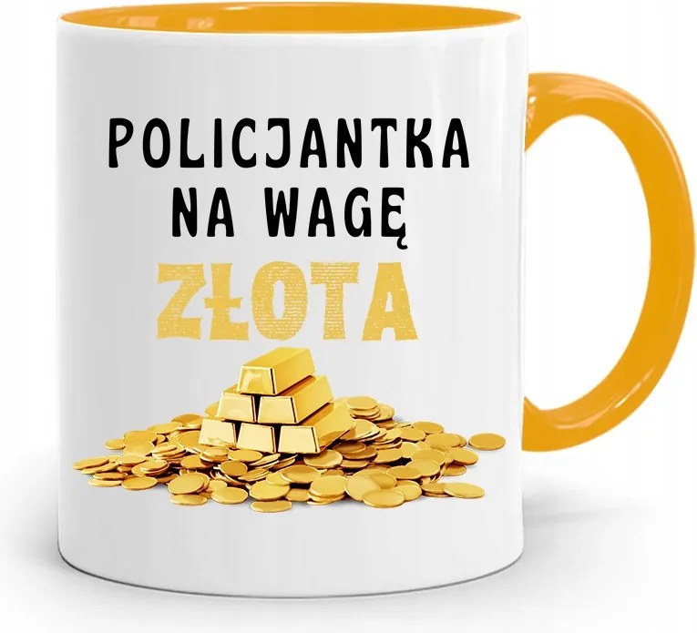 Sárga Rendőr Bögre Arany Mérleggel, fényképes nyomattal