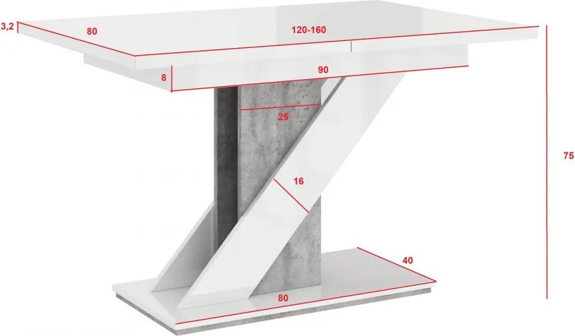 Maasix WGS magasfényű bővíthető 6-8 személyes étkezőasztal Fehér