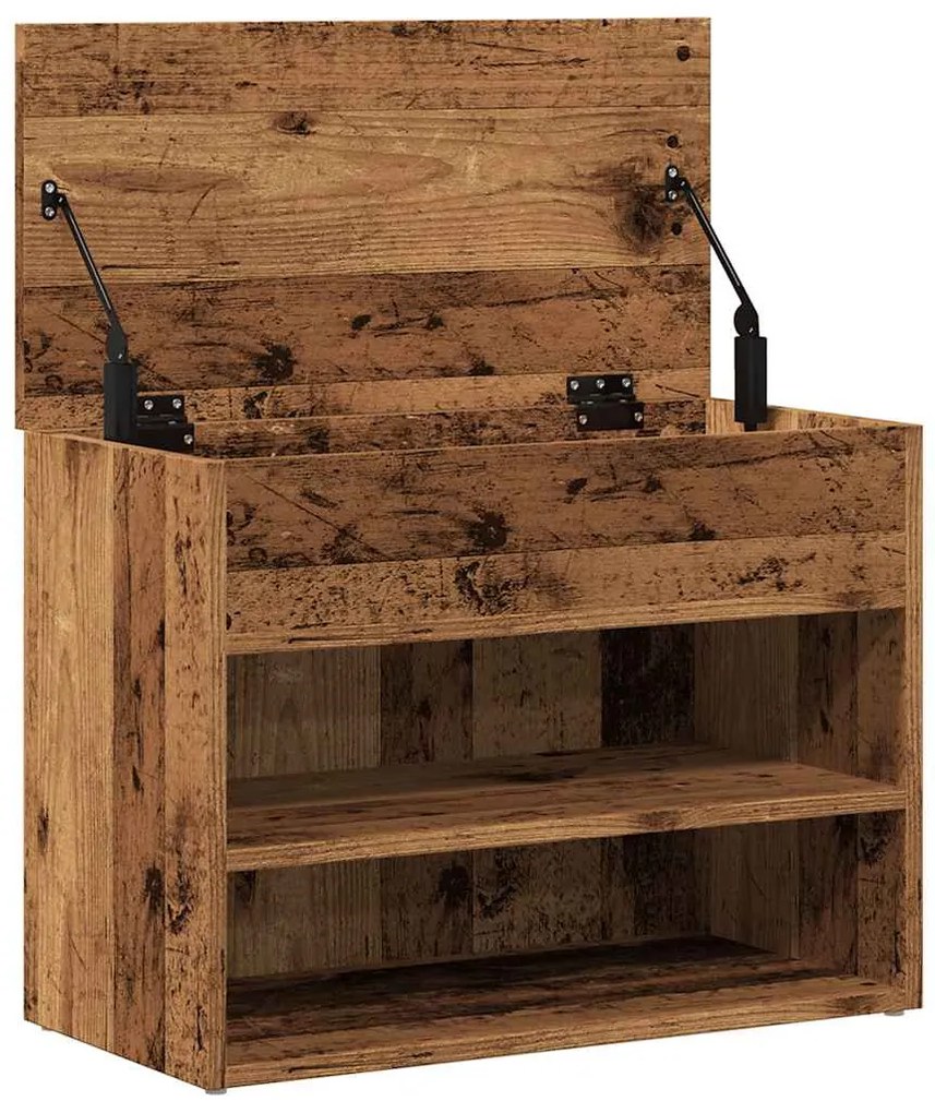 antik fa színű szerelt fa cipőtároló pad 60 x 30 x 45 cm