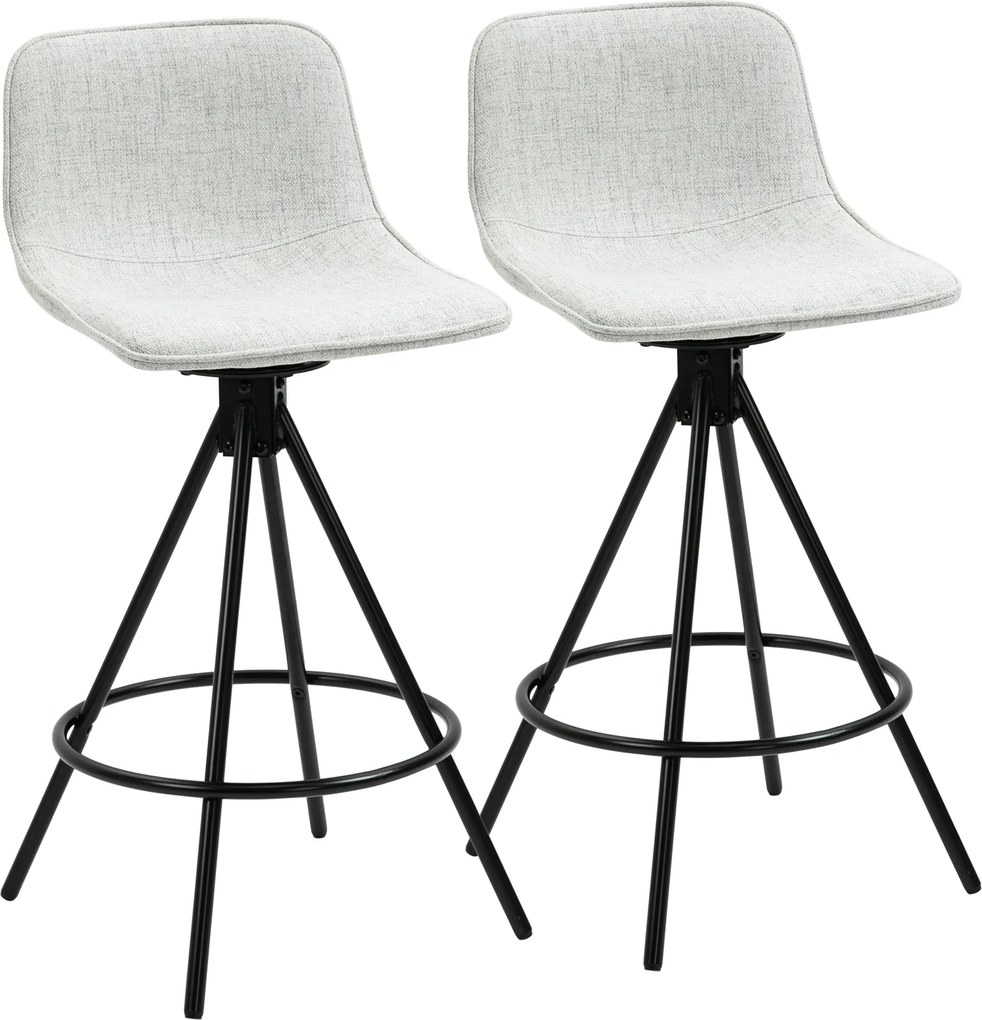 HOMCOM 2 db Magas Konyhai Bárszék Forgószékkel, Ágyazható Len Hatású Kárpitozással, Támlával és Acél Lábakkal, 41.5x47.5x90 cm Szürke | Aosom