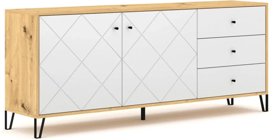 Komód 183 cm Artisan tölgy / fehér színkombinációban - BACARDI